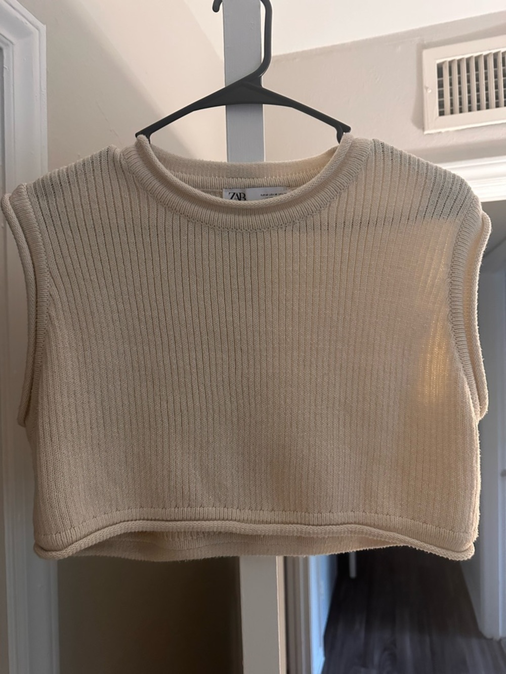 Zara Cream Ribbed Cropped Knit Tank